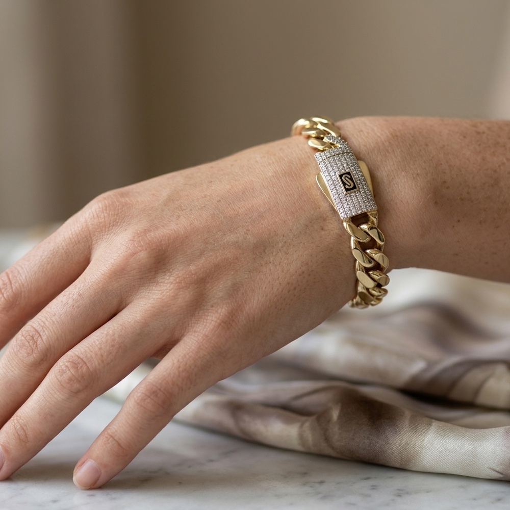 Pulsera de Oro 10K de 12.5 g, talla 19 cm · 9.5 mm — Maxi Gold, referencia MG-PU-10K-0102